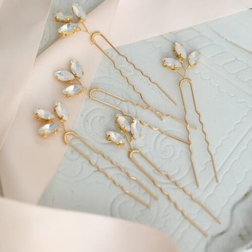 Bridal Hair Pins Clips Opal Crystal Wedding Headpiece Gold Silver Color Women Boddy Pin Hair Ornament