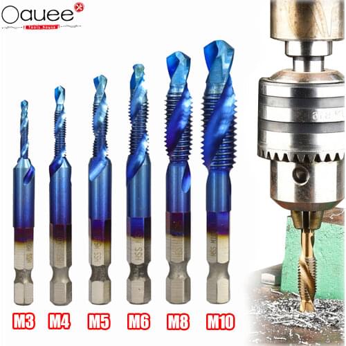 Tap Drill Titanium Plated Hex Shank HSS Screw Thread Metric Tap Drill Bits Screw Machine Compound M3 M4 M5 M6 M8 M10 Hand Tools