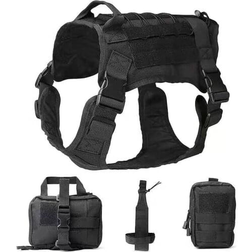 Tactical Service Dog Modular Harness K9 Working Training Combat Hunting Molle Vest With Pouches Bag And Water Bottle Carrier Bag