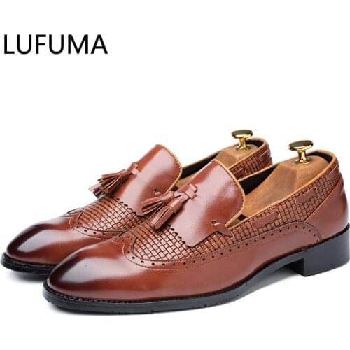 Mens Dress Shoes Fashion Leather Men Business Flat Shoes Black Brown Breathable Men Formal Office Working Shoes Big Size 38-48