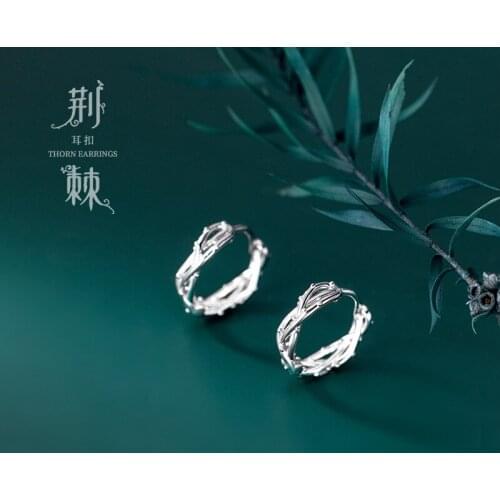Real 925 Sterling Silver Thorns Pattern Small Hoop Earrings for Women Girls Hypoallergenic Jewelry