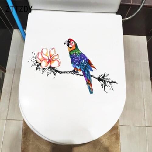 ZTTZDY 27×13.4CM Hand Drawn Parrot On Branch Funny Toilet WC Decoration Cartoon Home Wall Stickers T2-1245