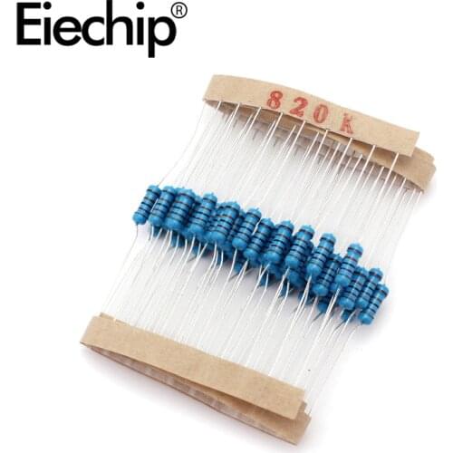 100pcs/lot 0.5W 1 ohm 1% Metal film resistor 1/2W resistance 820K Electronic resistors