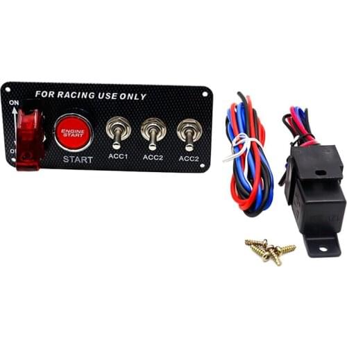 12V Carbon Fiber Ignition Switch Panel Engine Start Push Button LED Toggle Racing Auto
