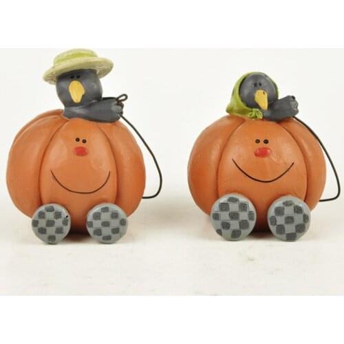 2pcs Fairy Garden Carts Crows on Pumpkin Home Ornaments Decor Cartoon Pastoral Halloween Party Accessories