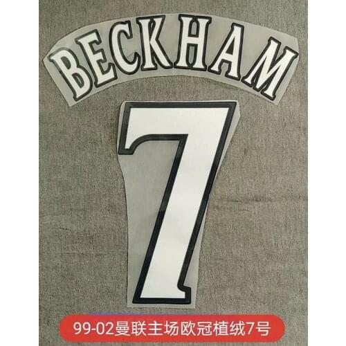 Velvet material 99-02 Retro Beckham Johnse Solskjaer Nameset Number Printing Heat Transfer Badge