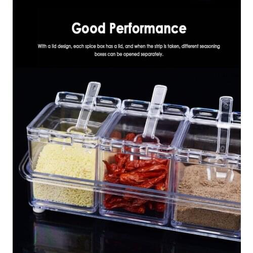 Four In One with Spoon Kitchen Organizer Storage Boxes Spices Seasoning Jar Transparent Sugar Salt Bottle Kitchen Accessories