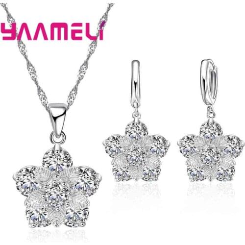 Women Sparkling Rhinestone Crystal Necklace Earrings Set Charm Wedding Bridal Jewelry Set New style charms