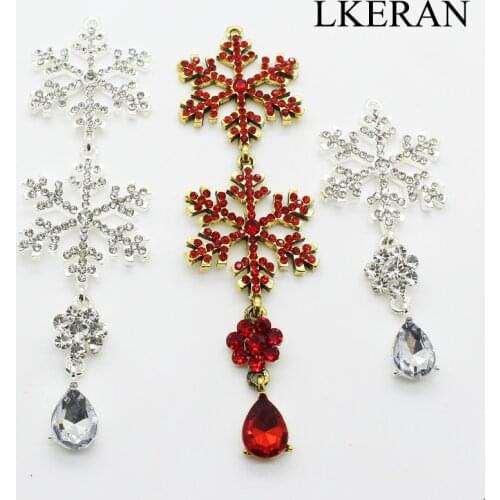 LKERAN Snowflake Pendant Button 3Pcs Alloy Craft Rhinestone Hanging Party/Christmas Decoration Crystal Accessories