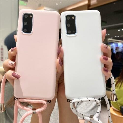 Strap Cord Chain Matte Soft Case For Samsung galaxy S20 Ultra S10 Plus S8 S9 S7 S6 edge Plus Case Carry Necklace Lanyard Cover