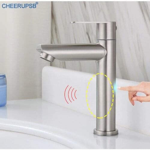 Brushed Basin Sink Touch Faucet Deck Mount Single Cold Inductive Tap Smart Auto Sensitive Faucet Stainless Steel Modern Sensor