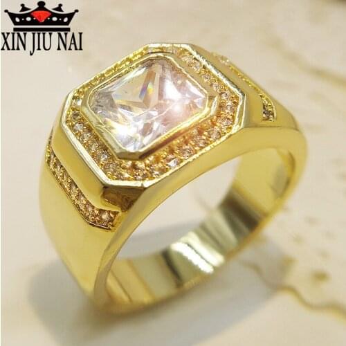 Money tycoon big boss fake gold accessories Fine Jewelry Gold Color Men Ring Original 925 Silver CZ Zircon Fashion Rings for Men