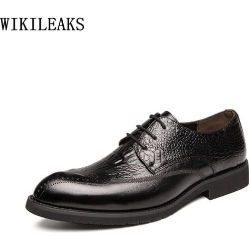 Brown Oxford Crocodile Shoes for Men 2021 Italian Dress Shoes Leather Black Office Shoes Man Zapatos Hombre Sapatos Masculinos