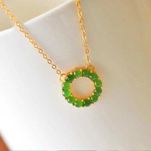 Natural Sun Green Jasper Ring Donut Pendant Sterling Silver Gold Plated Peace Buckle Necklace Fashion Ornament