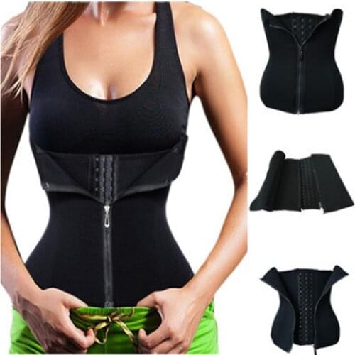 Neoprene Sauna Sweat Waist Trainer Zipper Corsets Body Shaper Abdominal Fitness Slimming Belt Tummy Trimmer Shapewear Women