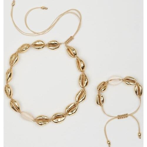 New Euro-American fashion jewelry shells handmade alloy shell knotted woven necklace set for women feature namour Charm Gift