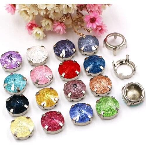 NEW Wedding decoration Round shape Glass Crystal Sliver Claw Setting Rivoli rhinestones sew on clothing/Dress
