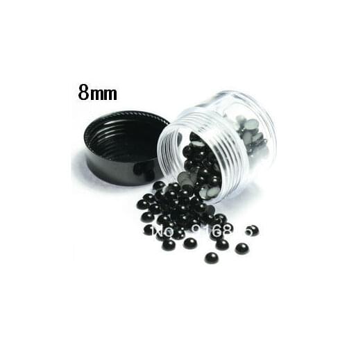 Wholesale!Free shipping 500pcs/lot black color 8mm half round flatback ABS imitation pearls DIY Decoration