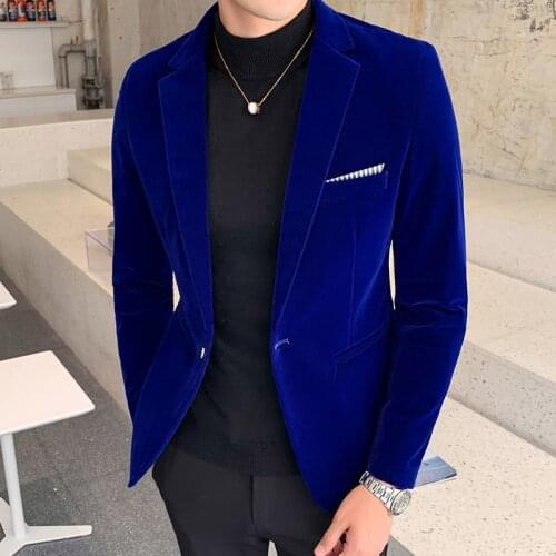Autum Velvet Wedding Dress Coat Mens Blazer Jacket Fashion Casual Suit Jacket Stage Mens Business Blazers Veste Costume Homme