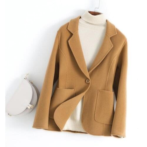 Autumn and Winter New Double-sided Cashmere Coat Womens Suit Collar Small Slim Suit 100% Pure Wool Short Coat Thick Cardigan