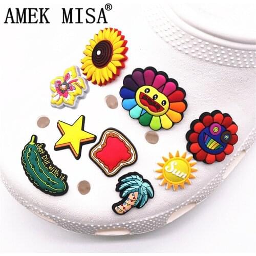 High Imitation Shoe Charms Sun Flower Cucumber Steak Coconut tree Star Shoe Decoration Shoe Accessories for Croc jibz Kids Party