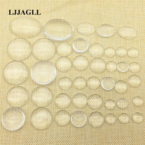 LJJAGLL Mixed Sizes Clear Glass Dome Cabochon 12/14/16/18/20/25/30mm Round Oval Cameo Setting Jewelry Making semicircle ABS011