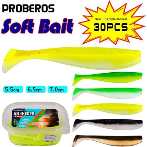 PROBEROS 30Pcs/Box Soft Fishing Lures 55-65-70mm Silicone Shad Baits Swimbait Wobblers Artificial Softbaits For Trout Catfish