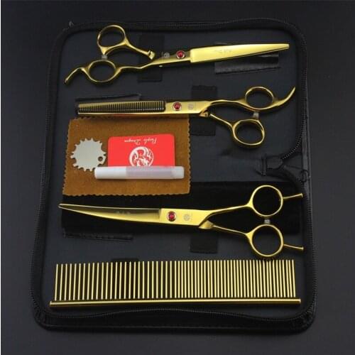 Professional 7'' JP 440C Pets Hairdressing Scissors for Dog Grooming Scissors Cutting+Thinning Scissors + Curved Shears+Comb