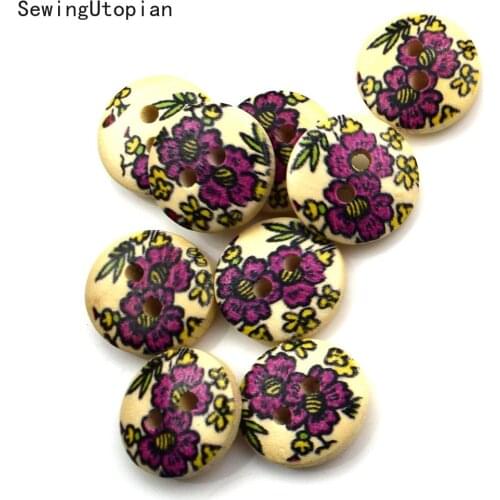 50PCS 15MM Mixed Round Wooden Buttons Clothing Flatback Cabochon Scrapbooking Crafts Fit Sewing Decoration Wood Button