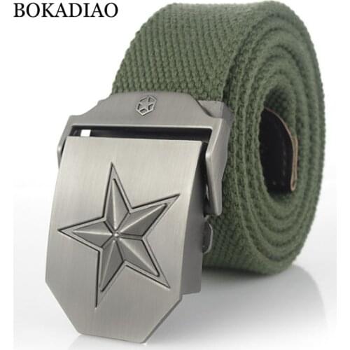 BOKADIAO Men&Women Military Canvas belt luxury 3D star Metal buckle jeans belt Army tactical belts for Men waistband strap male