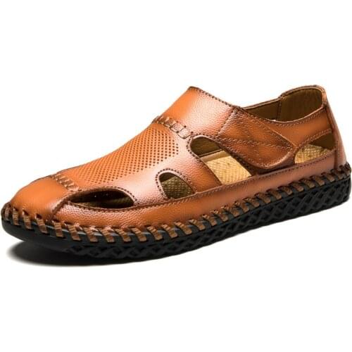 Mens Sandals Genuine Leather Outdoor Sandals Summer Handmade Mens Sandals Breathable Summer Walking Sandals