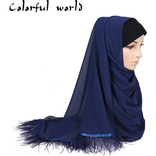 Fashion New Pearl Chiffon Scarf Short Feather Stitching Ostrich Feather Scarf Scarf hijabs muslim women islamic arab headscarf