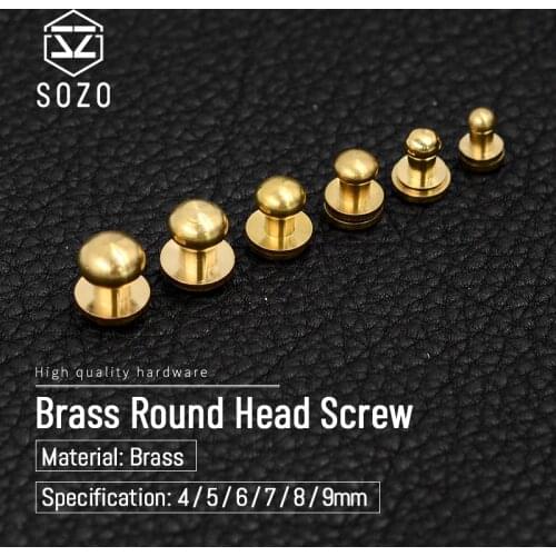 SOZO Pure Brass Round Head Screw Studs Brass Button Nail Rivet Leather craft Hardware DIY Accessories 4/5/6/7/8/9mm