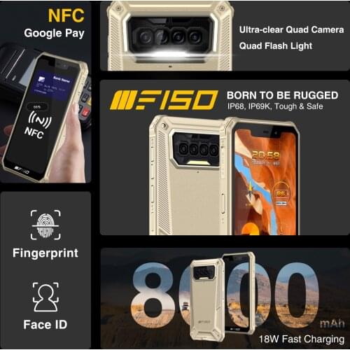F150 B2021 IP68/69K SmartPhone 6GB+64GB 8000mAh Octa Core Mobile Phone NFC 5.86'' HD+ MediaTek Helio G25 13MP Camera Phone