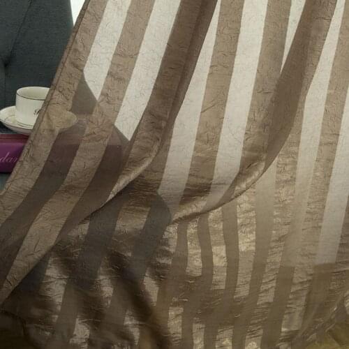Modern White Brown Stripe Crushed Fabric Home Decorative Sheer Window Curtain Pencil Pleat Grommet for Living Room Bedroom