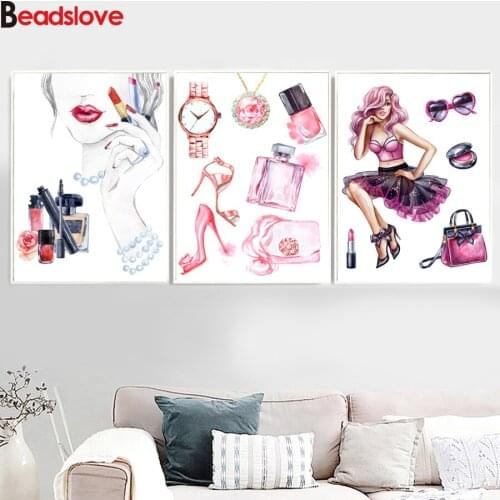 Full drills rhinestone painting Watercolored Fashion Paris Perfume Woman Cosmetics diamond mosaic diamond embroidery 5d decor