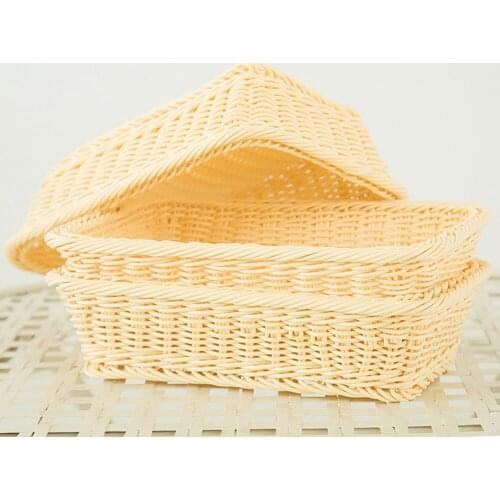 Handmade Woven Storage Baskets Fruits Storage Boxes Supermarket Kitchen Wicker Bread Basket Square Trays Organizer Plate