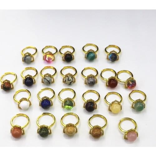 Vintage Ladies Rings Round Bead Shaped Quartz Lapis Lazuli Jades Amethysts Rings Antique Silver Plated Natural Tiger Eye Rings