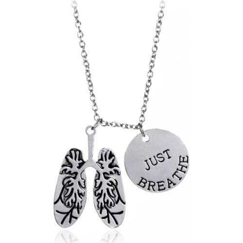 Vintage Creativity Letter just breathe Pendant Human Thoracic Anatomy Necklace Jewelry For Women&Men 12pcs/lot