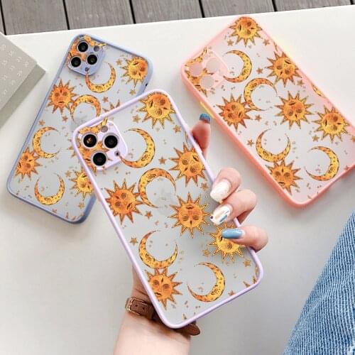 Funny Sun Moon Face Shockproof Phone Case For iPhone 11 12 Pro MAX X XS MAX XR SE 2020 6s 7 8 Plus Hard Matte Candy Back Cover