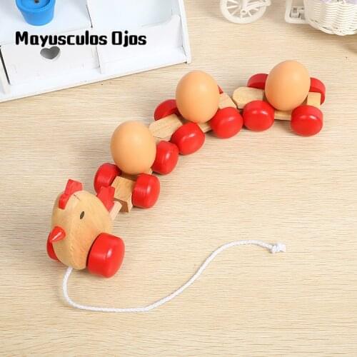 ZH 1PC Cute Wooden Hen Dragging Eggs One Chicken Care Three Eggs Baby Children Wooden Drag Toy Car