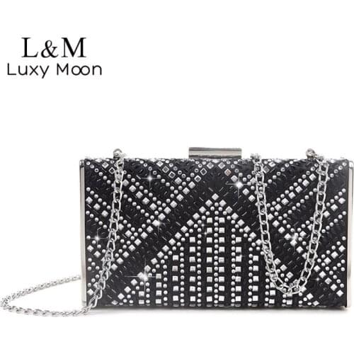 Women Evening Clutch Bag Rhinestones Small Luxury Designer Handbag Crystal Party Chain Silver Shoulder Bag Sac Femme Purse X399H