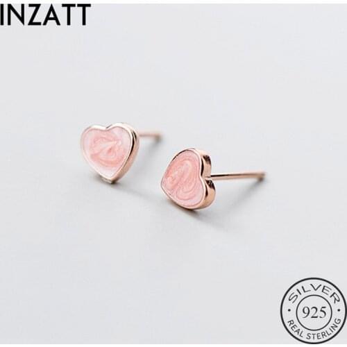 INZATT Real 925 Sterling Silver Pink heart Stud Earrings For Fashion Women Party Minimalist Fine Jewelry Cute Accessories