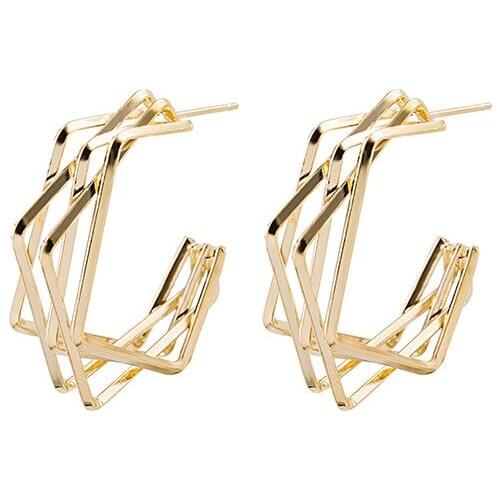 Metal Simple Lines Irregular Star Pentagram Earrings New Temperament Geometric Gold Color Earrings Women Jewelry Party Gift 2020