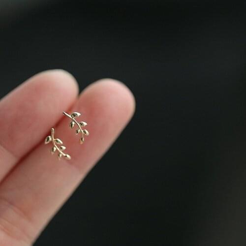 925 Sterling Silver European Style 14k Gold Earrings For Women Simple Olive Branch Leaf Earrings Sweet Cute Student Jewelry