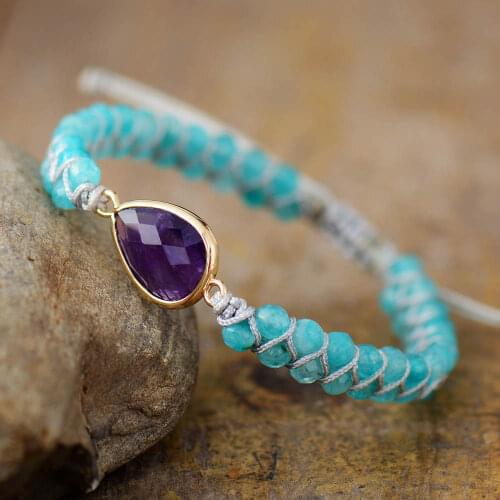 Exquisite Amethysts Charm Wrap Bracelets Semiprecious Stone String Braided Macrame Friendship Bracelet Femme Women Jewelry