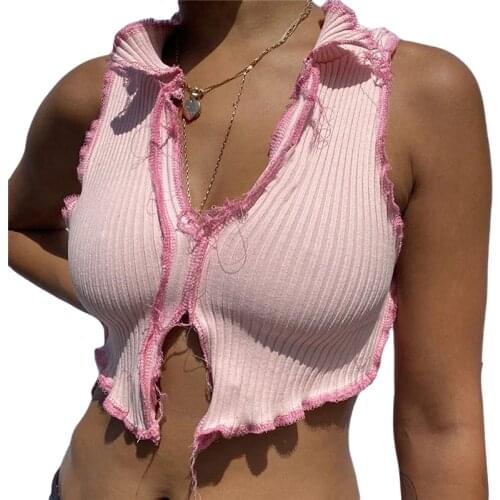 2020 Fashion Trend Womens Ribbed Crop Top V-neck Solid Color Vest Sexy Exposed Navel Bottoming Tank Knitwear Summer Tanks