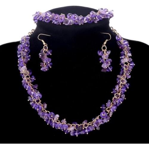Hot Sale Promotion Stone Jewelry Sets Vintage Full Purple Nature Stone Beads Earrings Bracelets Choker Necklaces Women
