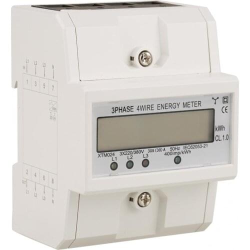 1 pcs 3 x 220V Energy Meter Digital 3-phase 4 Wire 4P DIN-Rail Electric Meter Electronic KWh Meter