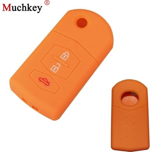 1PC For MAZDA 2 3 5 6 RX8 MX5 Silicone Car Key Bag Case Cover Silicone 3 Buttons Folding Key Cover Orange Car Accessories